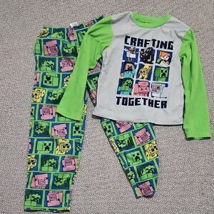 Minecraft Crafting Together Kids Pajama Set - Green and Gray #2